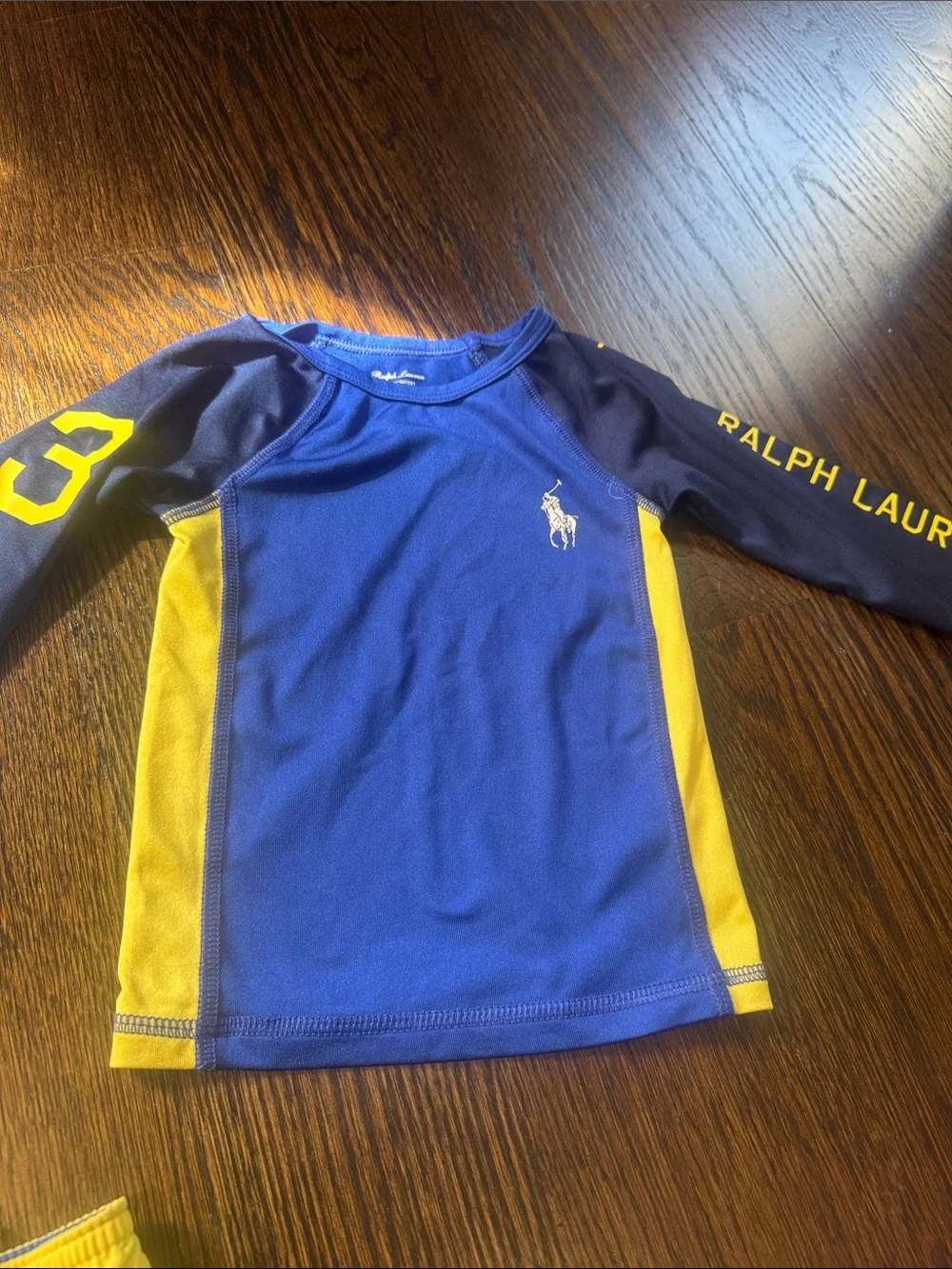 Ralph Lauren Blue & Yellow Boys Rash Guard Swim Set